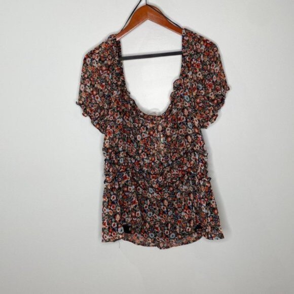 Mi Ami Women Tyler Floral Sheer Smocked Blouse Pluz Size 2X - Picture 11 of 14